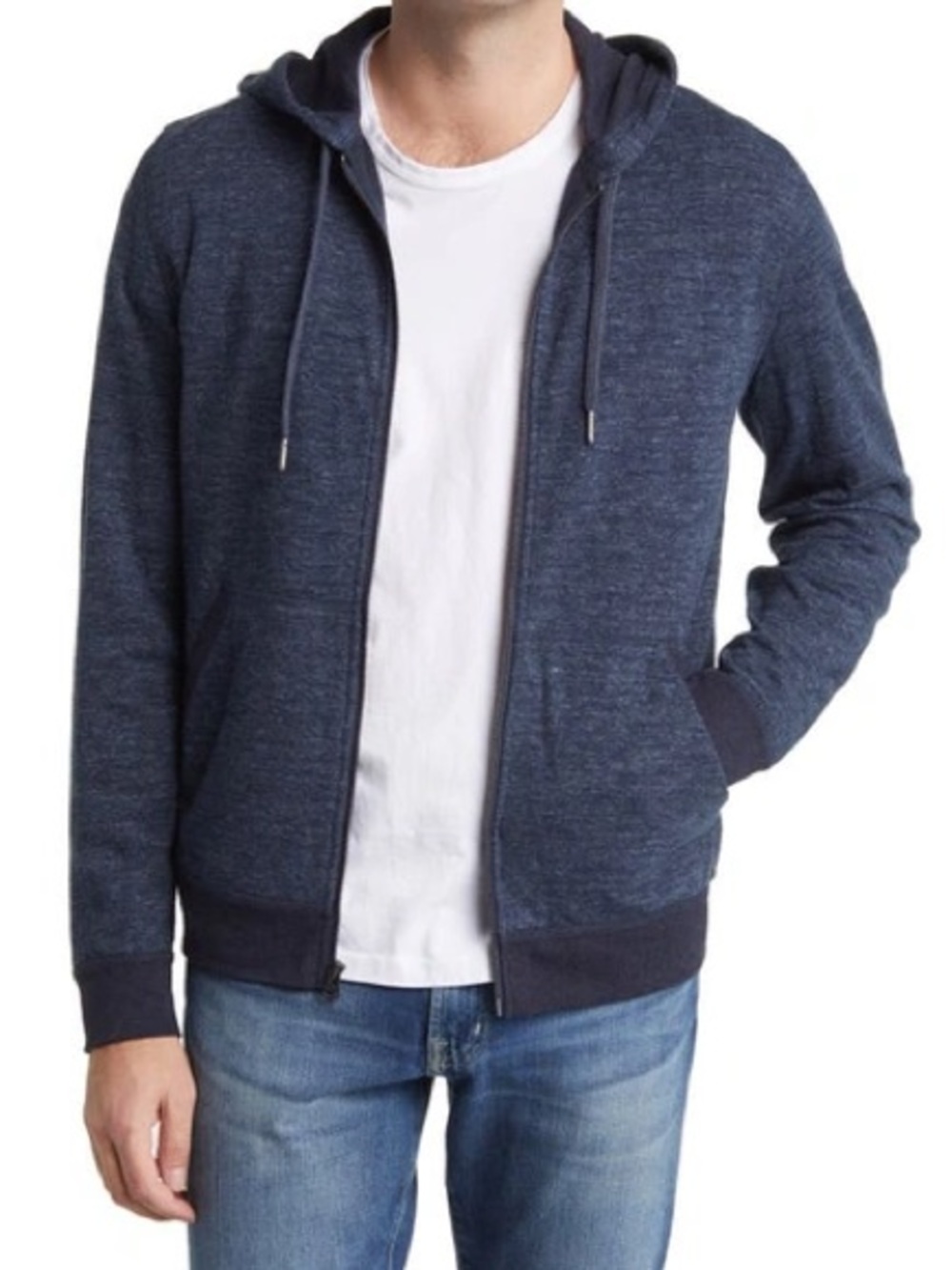 Faherty Men's Navy Heather Zip-Up Hoodie